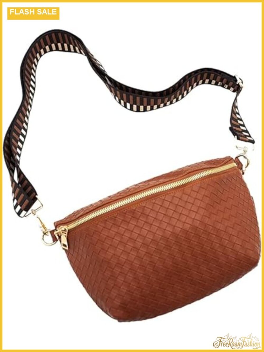 Woven Vegan Leather Crossbody Bag Women Adjustable Strap Belt Bag Sling